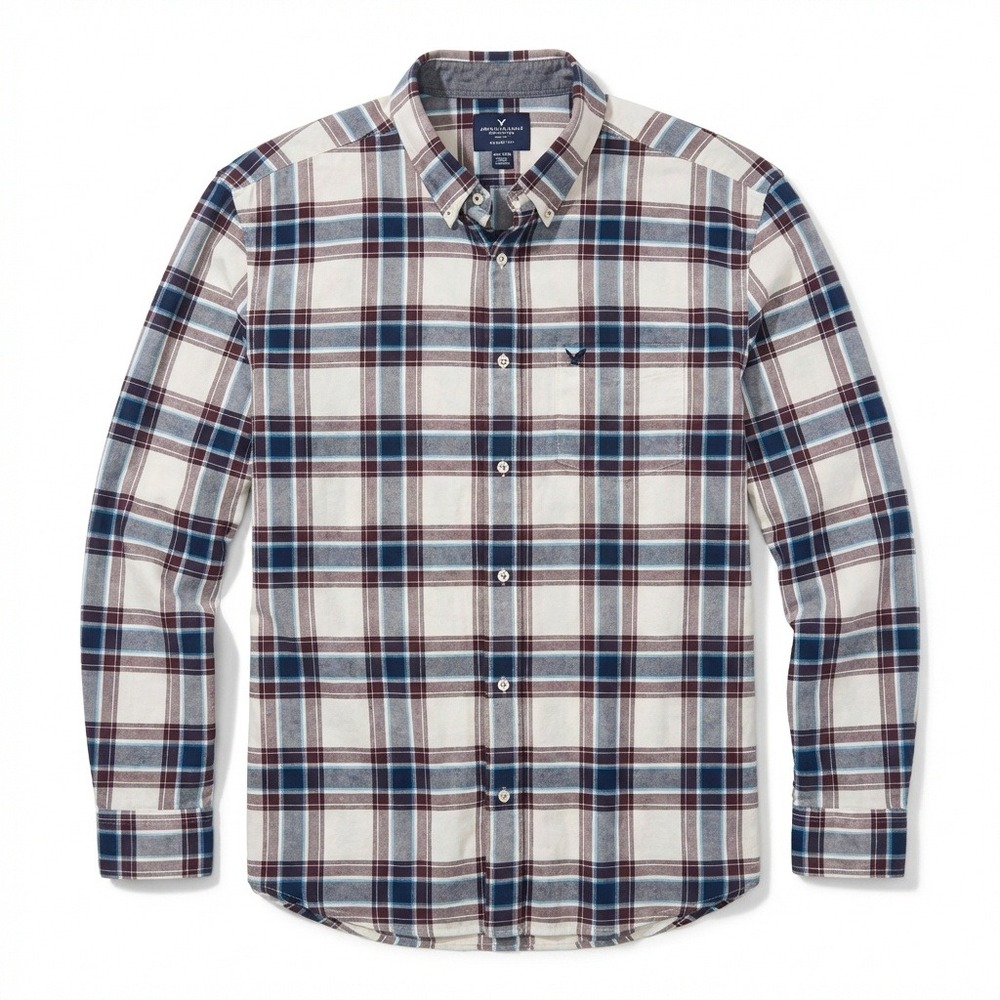 American Eagle Outfitters Mens XXL Classic Fit Plaid Button Down Shirt Blue Red